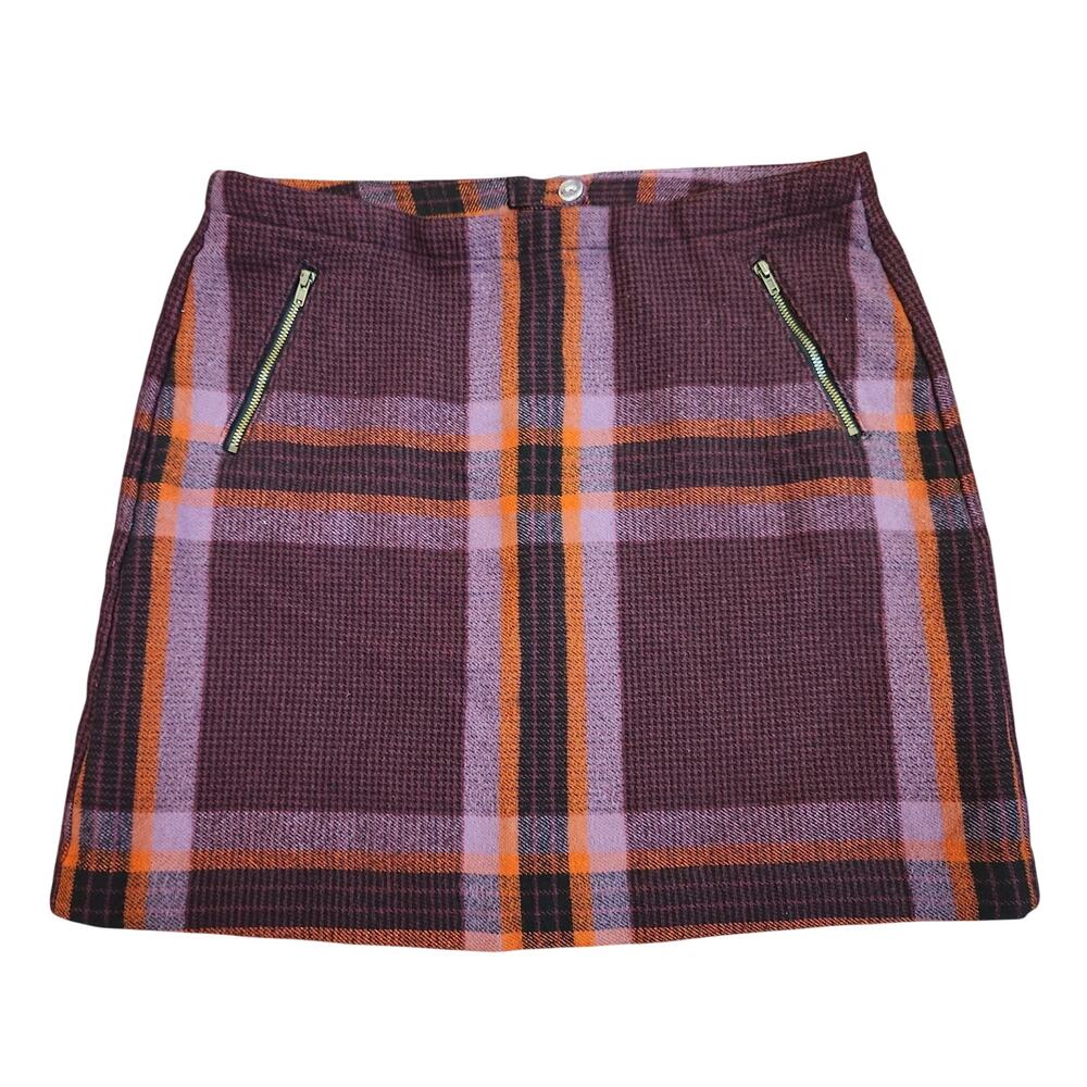 Stylus Purple Burgundy Orange Plaid Zipper Pocket Mini Skirt Size 12